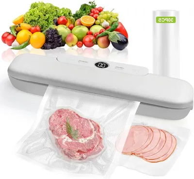 Produktbild von Vakuumiergerät für Lebensmittel – Versiegelungsgerät für die Küche – Lebensmittel haltbar machen – Zwei Versiegelungsmodi – Inklusive 30 Beuteln – Weiß
