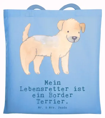 Produktbild von Mr. & Mrs. Panda Jutebeutel Border Terrier Lebensretter - Sky Blue - Geschenk, Tasche, Schultasche, Stoffbeutel, Tote Bag, Shopping