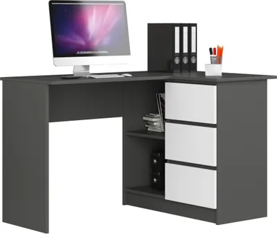 Produktbild von Eck-Schreibtisch AKORD B16 rechts Graphitgrau Front Weiß B124 x H77 x T85 cm
