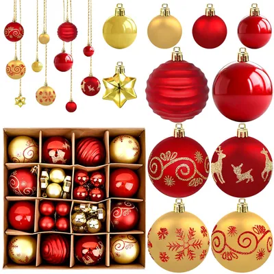 Weihnachtskugeln 44er Set rot/gold, unzerbrechlich, 6/3 cm