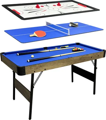 Produktbild von Cougar 3-in-1 Multi Spieltisch in Holzlook / Schwarz klappbar | Multi funktions Spieltisch inkl. Zubehör | Multigame / Multispieltisch | Tischtennis, Pusch Hockey & Billardtisch