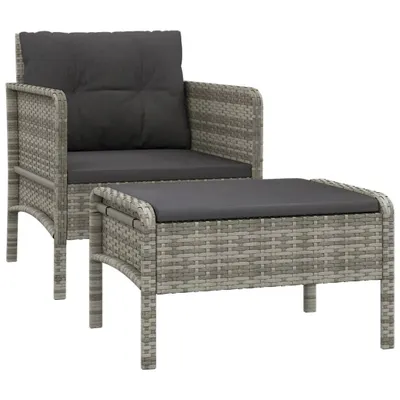 Produktbild von 2-tlg. Garten-Lounge-Set mit Kissen Grau Poly Rattan