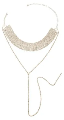 Produktbild von BWOOOWE Strass Choker Halskette Wasserfall Quaste Kristall Multi Reihen Strass H