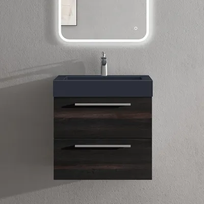 Immagine prodotto di doporro Mobile Bagno Sospeso60cm, Mobiletto per Bagno con Lavabo in Antracite Opaco, Grigio Scuro, Seria Quadratto