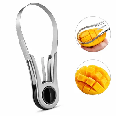 Produktbild von Multifunktionaler Mangoschneider aus Edelstahl, Manueller Obstschneider mit Entkerner für Mango Papaya Wassermelone