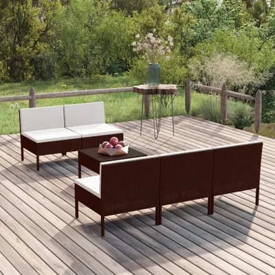 Produktbild von "Rabatt" 6-tlg. Garten-Lounge-Set - Wetterfestes Sitzgruppe - für 5 Personen - mit Auflagen Poly Rattan Braun - Lounge-Dining set CC3350