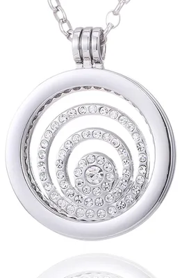 Produktbild von Morella® Damen Halskette 70 cm Edelstahl und Anhänger mit Coin Zirkoniaring silber im Schmuckbeutel