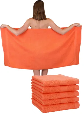 Produktbild von Betz 6 Stück Duschtücher 70 x 140 cm PREMIUM 100% Baumwolle Liegetuch Strandtuch   Farbe: blutorange
