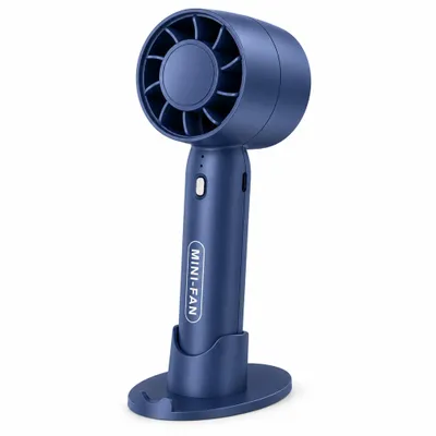Produktbild von Mini Handventilator mit Standfuß – Akku Ventilator, 3 Stufen, leiser bürstenloser Motor, Hand- & Tischventilator, tragbar – Blau