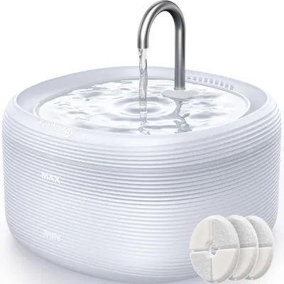 Obrázok produktu pre Fontánka pre mačky, objem 3,2 litra, tichá, s dvoma režimami prítoku vody, bez BPA, biela, s LED modrým svetlom a 3 filtrami