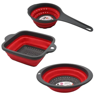 Produktbild von 3er Set Silikon Abtropfsieb Faltbar Nudelsieb Silikonsieb Küchensieb Seiher Platzsparend Küchenhelfer Sieb