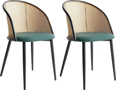 Produktbild von BELIANI Esszimmerstuhl 2er Set Grün und Schwarz Metall mit Hoher Rückenlehne Wiener-Geflecht Retro Design Wohnzimmer Küche Wohnküche Ausstattung