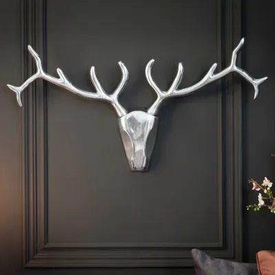 Produktbild von Design Wanddekoration Alu Geweih Hirsch VEADO 90cm Deko Kopf Statue Accessoire