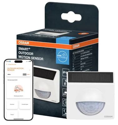 Obrázok produktu pre Vonkajší detektor pohybu OSRAM SMART+ WIFI v bielej farbe, krytie IP65, pre inteligentné domáce aplikácie vo vonkajšom prostredí