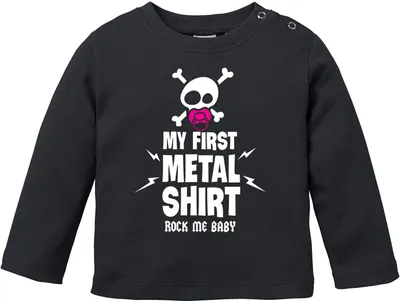 Produktbild von Baby Langarmshirt Babyshirt My First Metal Shirt Hardrock Heavy Metal Jungen Mädchen Shirt Moonworks® schwarz 56/62 (1-3 Monate)