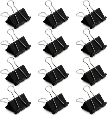 Obrázok produktu pre Foldback svorky 60 mm, 12 kusov, kalená oceľ, čierna, pre kanceláriu