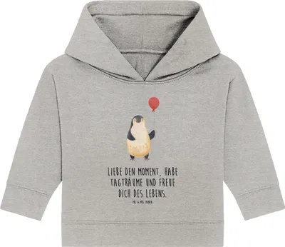 Produktbild von Mr. & Mrs. Panda Organic Baby Hoodie Pinguin Luftballon 12. - 18. Monat - Heather Grey - Geschenk, Kapuzensweatshirt, Tagträume, Glück, Neustart, Kapuzenshirt