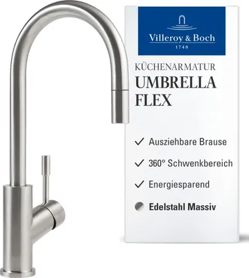 Produktbild von Villeroy & Boch Umbrella Flex Hochdruck-Küchenarmatur, Edelstahl massiv