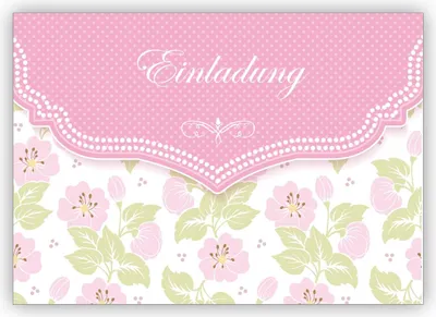 Produktbild von 4x Schöne Einladungskarte mit zartem Blüten Muster in rosa zur Hochzeit, Taufe, Diner etc: Einladung