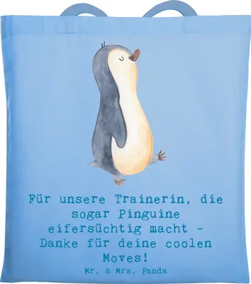 Produktbild von Mr. & Mrs. Panda Shopping Tasche Eiskunstlauf Trainerin - Sky Blue - Geschenk, Laptoptasche, Danksagung, Tote Bag, Sportart, Lehrerin, Sportarten, Tragetasche, Mentorin