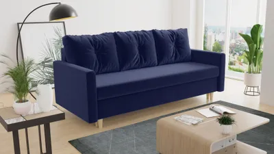 Produktbild von Schlafsofa Rico - Sofa mit Bettkasten, Couch mit Schlaffunktion, Bettfunktion, Bettsofa mit Bonell-Ferderkern, Velours (Dunkelblau (Kronos 09))