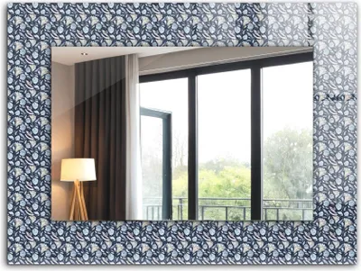 Produktbild von Bedruckter Spiegel - Wandspiegel - Dekorativer - Modern - 80x60 cm - Blaues Blumenmuster