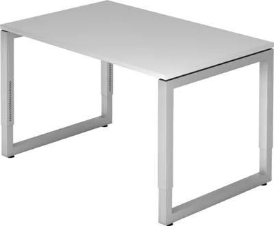 Produktbild von bümö Schreibtisch Serie-R - Gestell: Silber, Größe:  120 x 80 cm, Nachbildung: Grau