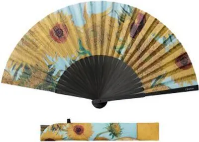 Produktbild von Fächer mit van Gogh Sonnenblumen Motiv, Bambus und Polyestergewebe, 23x42 cm, inkl. gefüttertem Etui