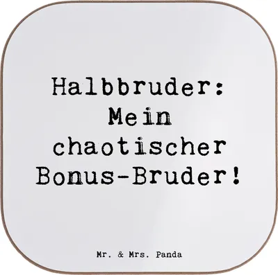Produktbild von Mr. & Mrs. Panda hartfaseruntersetzer Spruch Halbbruder Chaos - Weiß - Geschenk, Untersetzer Gläser, Geburtstage, Familienmitglieder, Glas, Getränkeuntersetzer, Beziehung
