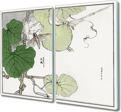 Produktbild von Coloray Hackbrett Kochplattenabdeckung Herdabdeckplatte 2x30x52 cm Schneidebrett Küchenbrett - Zweig Blätter Blumen