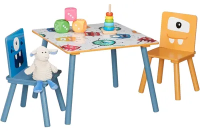 Immagine prodotto di Tavolo per bambini in legno con 2 sedie, set – ideale per giocare, disegnare, mangiare – GHOSTS