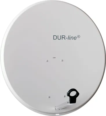 A white satellite dish with the brand name "DUR-line" printed on it.
