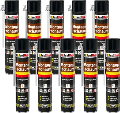 Produktbild von Isolbau 10 x 750 ml Montageschaum mit Aussprührohr - PolyurethanBauschaum für Montage, Isolierung, Abdichtung, Innen & außen