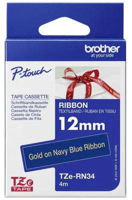 Produktbild von Brother TZE-RN34, Gold auf Marineblau, TZe, Schwarz, Wärmeübertragung, China, 5 Jahr(e)