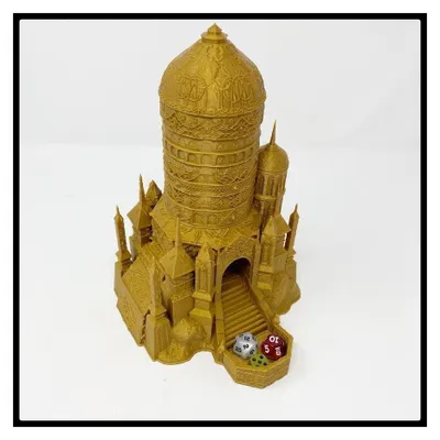 Produktbild von Goldener 3D Würfelturm Eladrin für Tabletop und Rollenspiel
