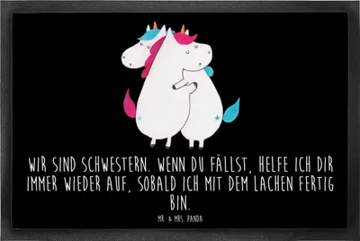 Produktbild von Mr. & Mrs. Panda Schmutzmatte Einhörner Umarmen 60 x 90 cm - Schwarz - Geschenk, Liebe, Geschwister, Sauberlaufmatte, Türmatte, Fußabtreter, fußmatte, Unicorn, Einhorn