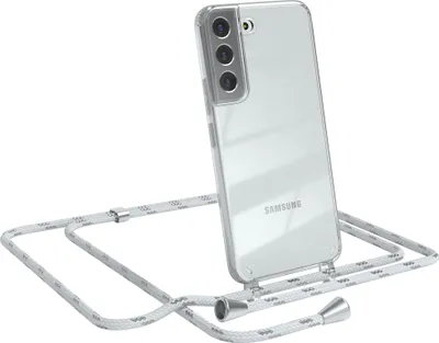 Produktbild von EAZY CASE Handykette kompatibel mit Samsung Galaxy S22 5G, Handyhülle mit Umhängeband, Handykordel, Schutzhülle Clear, Band in Weiß