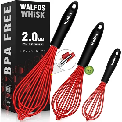 Produktbild von Schneebesen Set 3 Stück Rot Silikon Edelstahl 19-28 cm
