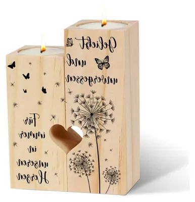 Produktbild von Gedenkkerzenständer, Trauerkerzen, Grabkerze, Trauergeschenke, Geliebt und unvergessen, Für immer in unseren Herzen, Beerdigungsgeschenk, Kerzenhalter aus Holz
