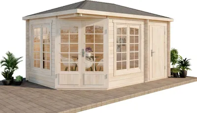 Produktbild von Alpholz 5-Eck Gartenhaus Modell Josephine-40 aus naturbelassem Holz 452 x 312 cm mit 40 mm Wandstärke