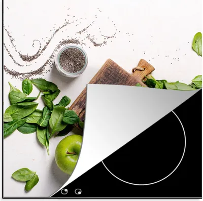 Produktbild von KitchenYeah© Herdabdeckplatte Kräuter - Apfel - Smoothie , 78x78cm, Küche Deko, Glaskeramikkochfeld Herdabdeckung, Abdeckplatte fùr Kochfeld