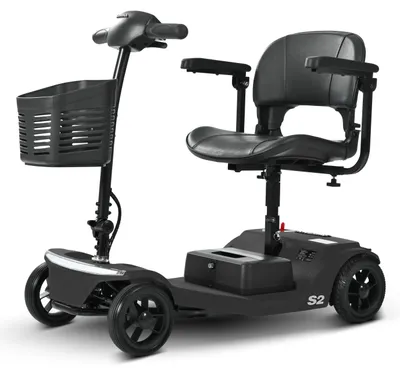 Produktbild von Elektromobil mit vier Rädern für Senioren, Tragkraft 136 kg, Geschwindigkeit 6 km/h, herausnehmbarer Akku, USB-Ladeanschluss, kein Führerschein erforderlich – S2 BLACK Black