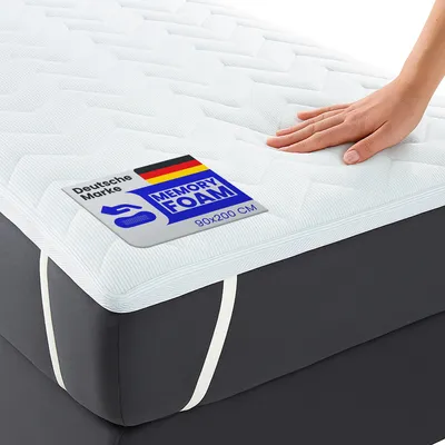 Produktbild von Visco Topper 90x200cm, TopCool-Gewebe, Matratzenunterlage Memory-Effekt, Sommerseite kühlendes Polyester, Winterseite warmes Flanell, mit Eckgummis