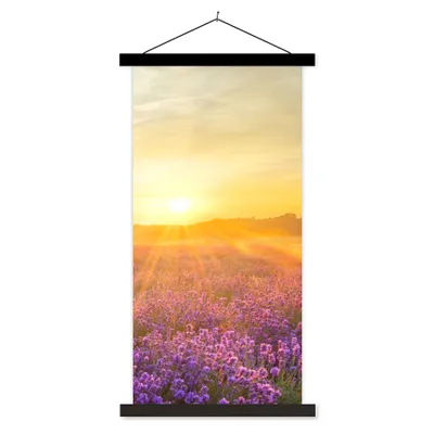 Produktbild von MuchoWow® Textilposter Lavendel - Sonnenuntergang - Bäume - Lila 40x80 cm mit schwarzem Rahmen - Wandemalerei