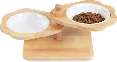 Obrázek produktu pro Vyvýšená krmná stanice pro kočky - hotely s hustými aminokyselinami - miska na krmivo pro domácí zvířata - dřevěná zásoba krmiva a vody - kočky a štěňata - 2 misky.