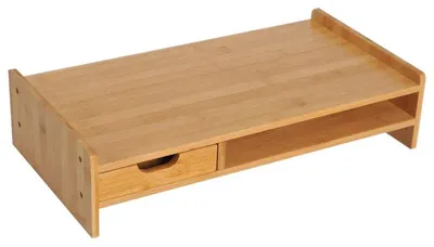 Obrázek produktu pro Dřevěný stojan na monitor se zásuvkou a úložným prostorem | Barva: přírodní | Rozměry: 49 x 25,5 x 11,5 cm