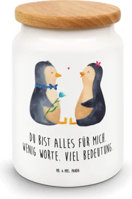 Produktbild von Mr. & Mrs. Panda behälter Pinguin Pärchen - Weiß - Geschenk, Dose, Vorratsbehälter, Keksdose, Hochzeitstag, zuckerdose, Hochzeit, Kaffeedose, Pinguine, Liebe