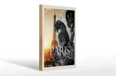 Produktbild von Holzschild Reise 20x30cm Paris Frankreich Eifelturm Drachen