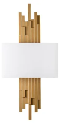 Image de Applique murale Lampe en métal et tissu doré et blanc 35 x 10 x 75 cm 2 lumières E14 40 W IP20