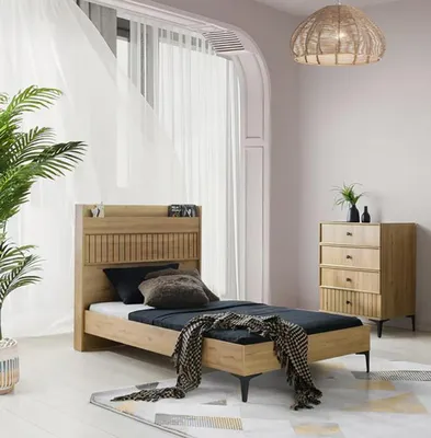 Obrázek produktu pro Jednolůžková postel dřevo Moderní čelo Komoda Skandinávský design Dětský pokoj